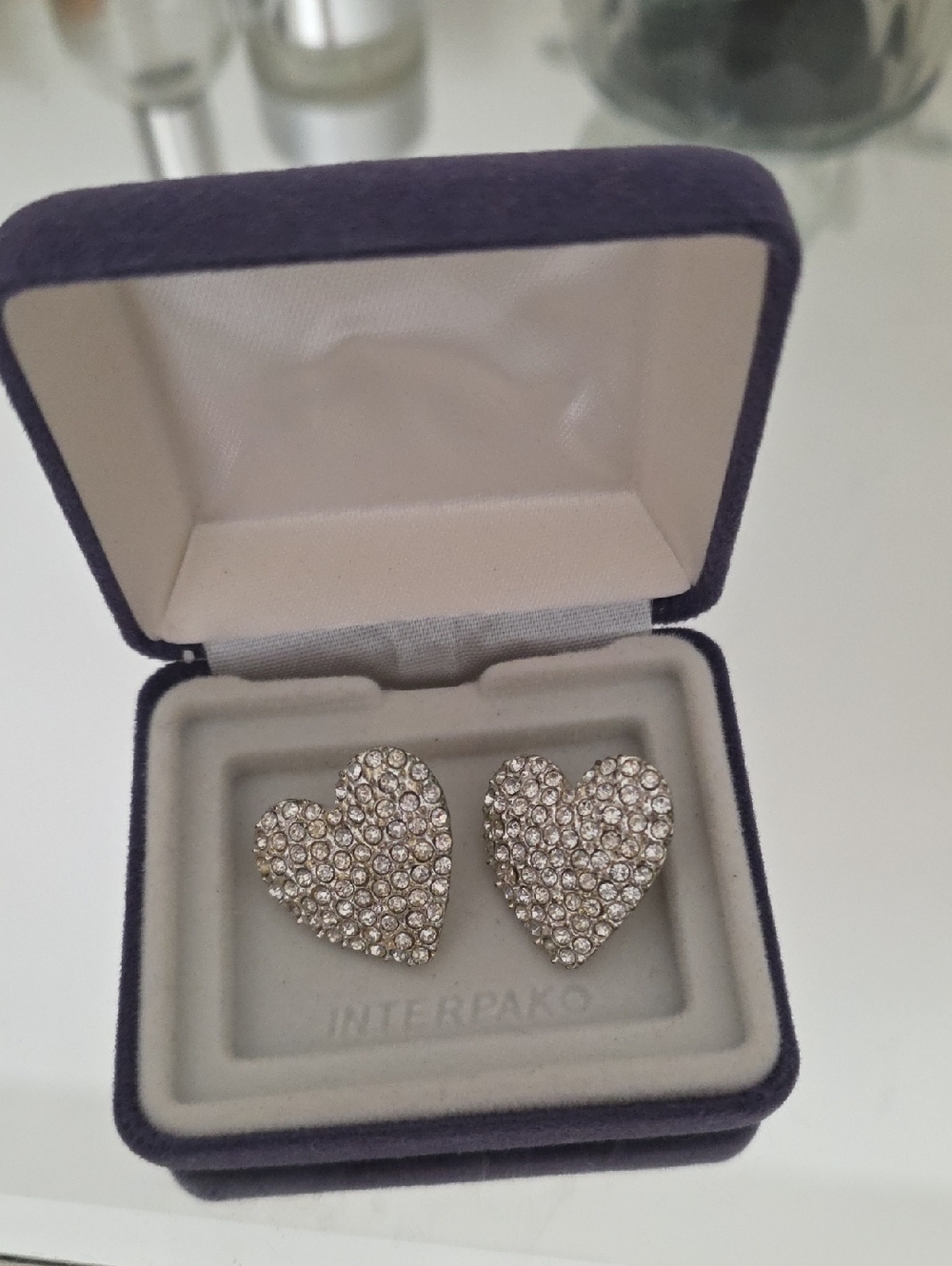 Crystal Heart Stud Earrings - Silver Tone